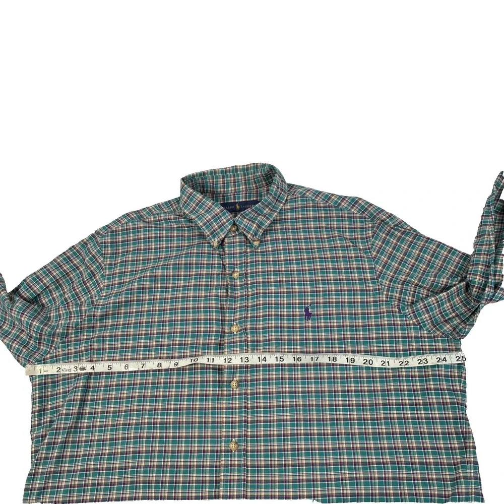 Mens Ralph Lauren Long Sleeve Button Down Teal Plaid Shirt Size XL Cotton
